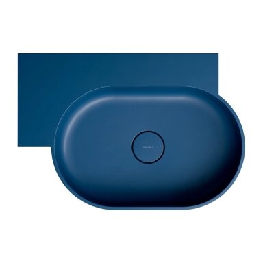 Matt midnight blue spalvos pakabinamas/pastatomas ant stalviršio praustuvas Omnires OVO M+ 64 x 44 cm (kairė) Matt midnight blue spalvos pakabinamas/pastatomas ant stalviršio praustuvas Omnires OVO M+ 64 x 44 cm (kairė)