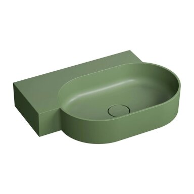 Matt olive spalvos pakabinamas/pastatomas ant stalviršio praustuvas Omnires OVO M+ 55 x 36 cm (kairė) Matt olive spalvos pakabinamas/pastatomas ant stalviršio praustuvas Omnires OVO M+ 55 x 36 cm (kairė)