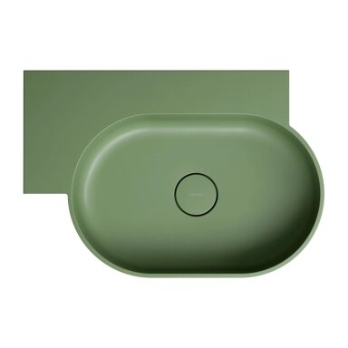 Matt olive spalvos pakabinamas/pastatomas ant stalviršio praustuvas Omnires OVO M+ 64 x 44 cm (kairė) Matt olive spalvos pakabinamas/pastatomas ant stalviršio praustuvas Omnires OVO M+ 64 x 44 cm (kairė)