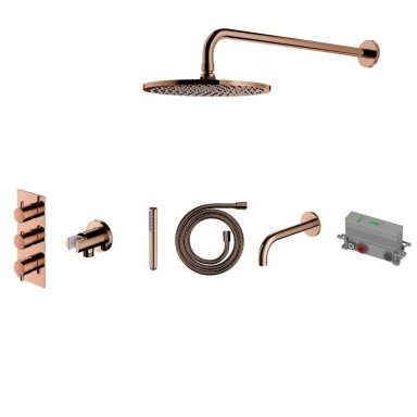 Omnires 3 taškų potinkinė termostatinė dušo/vonios sistema Poliruotas varis - 023-XCP+MICROPHONEX-RCP+8873CP+WDYCP+WGSET1CP+Y1238-KROCP+BOXTE3F