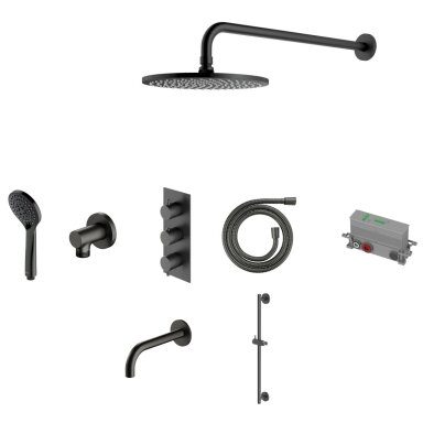 Omnires 3 taškų potinkinė termostatinė dušo/vonios sistema Šlifuotas grafitas - 023-XGR+DR12GR+S008GR+YOSEMITE-RGR+WDYGR+WGSET1GR+Y1238-KROGR+BOXTE3F