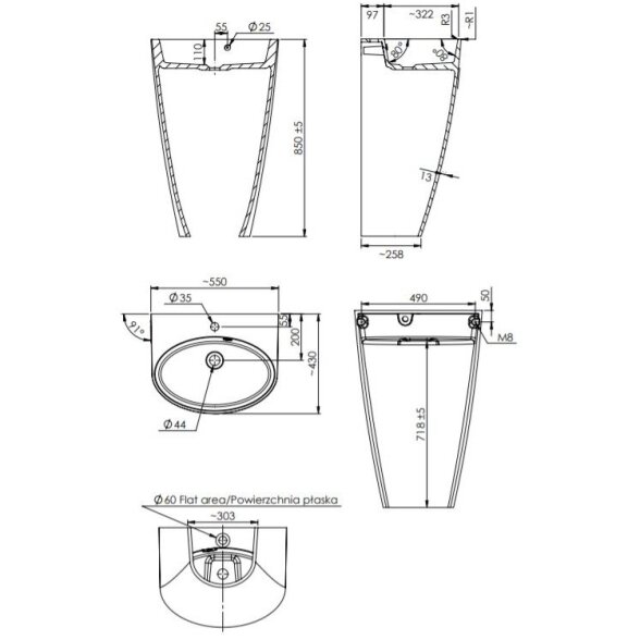 Pastatomas ant grindų praustuvas Omnires SienaUWBCP Marble+ 2 Pastatomas ant grindų praustuvas Omnires SienaUWBCP Marble+ 2