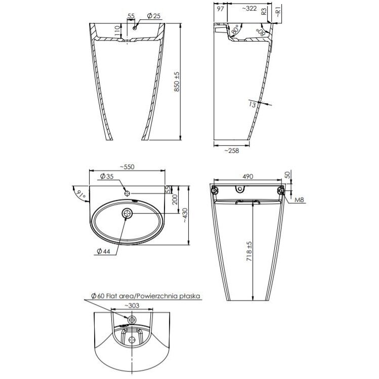 Pastatomas ant grindų praustuvas Omnires SienaUWBCP Marble+ 2