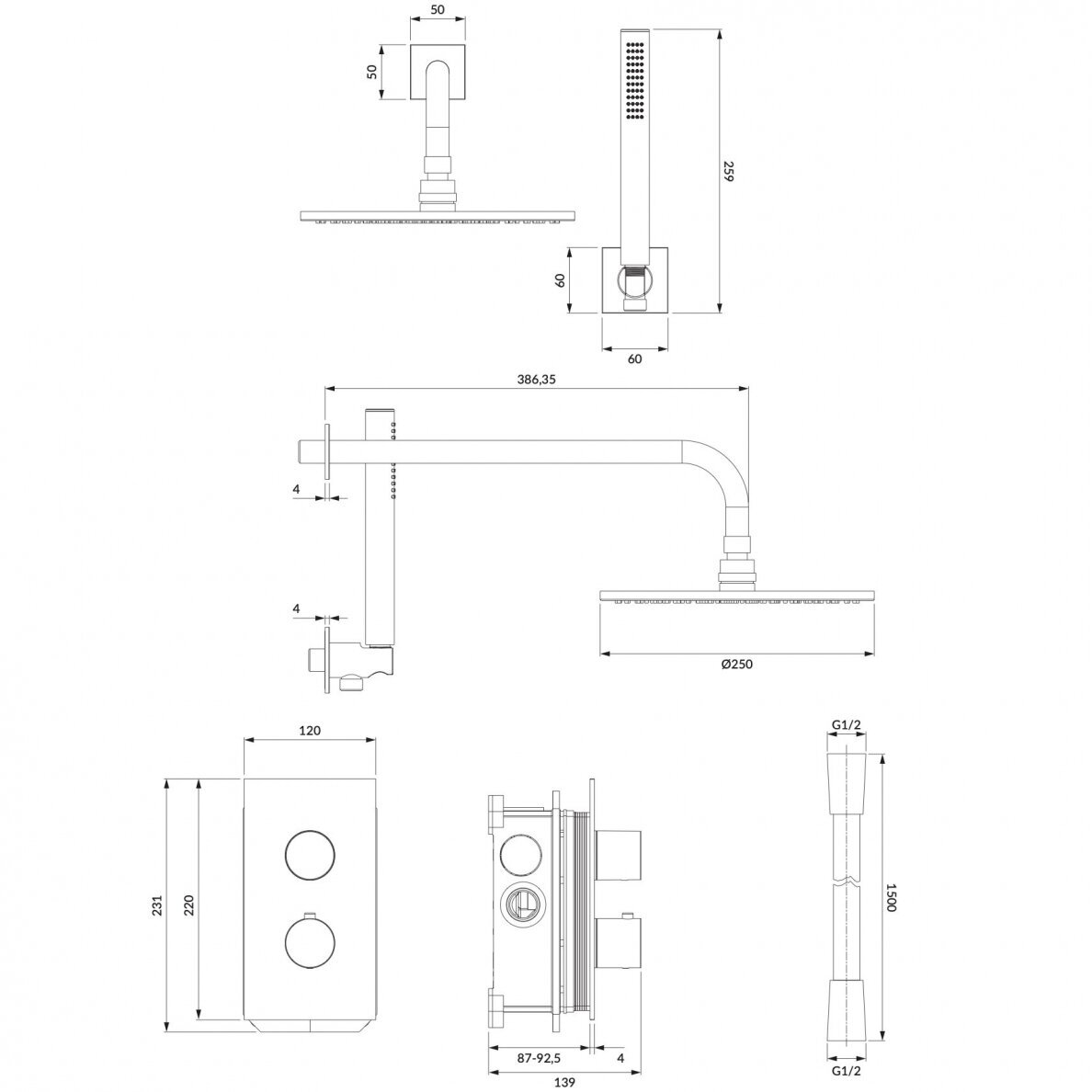 Potinkinė termostatinė dušo sistema Omnires Contour SYSCT11CR 1