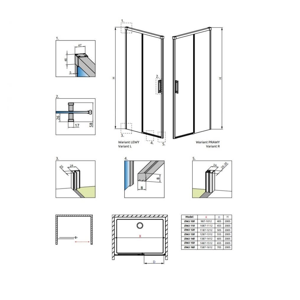 Radaway Idea 6 DWJ nišinės stumdomos dušo durys, juoda matinė 8