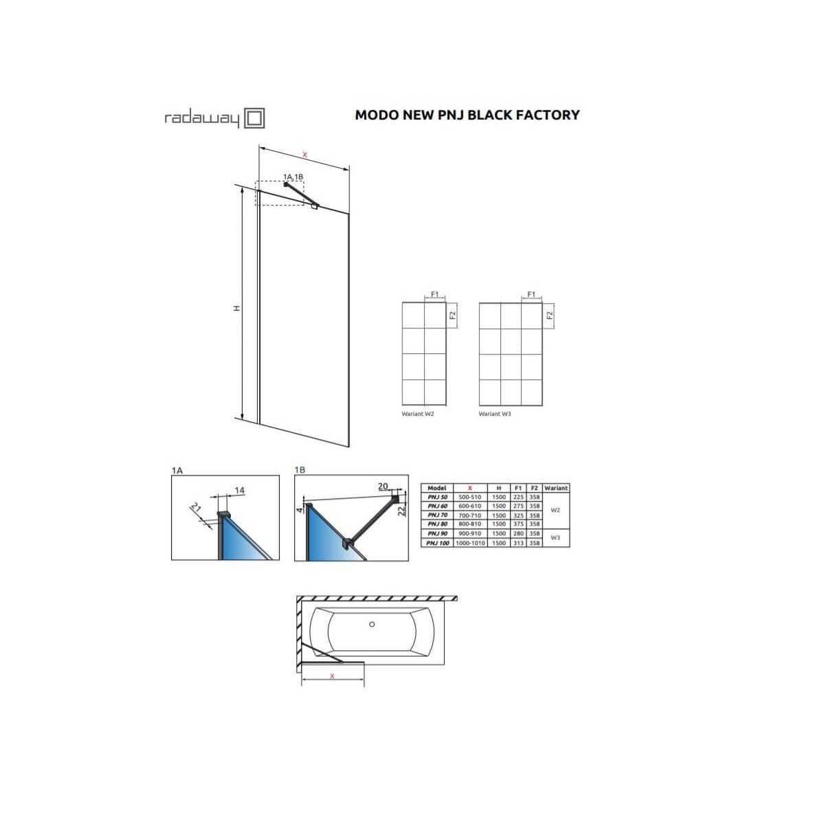 Radaway Modo New PNJ II Factory vonios sienelė, juoda matinė 5