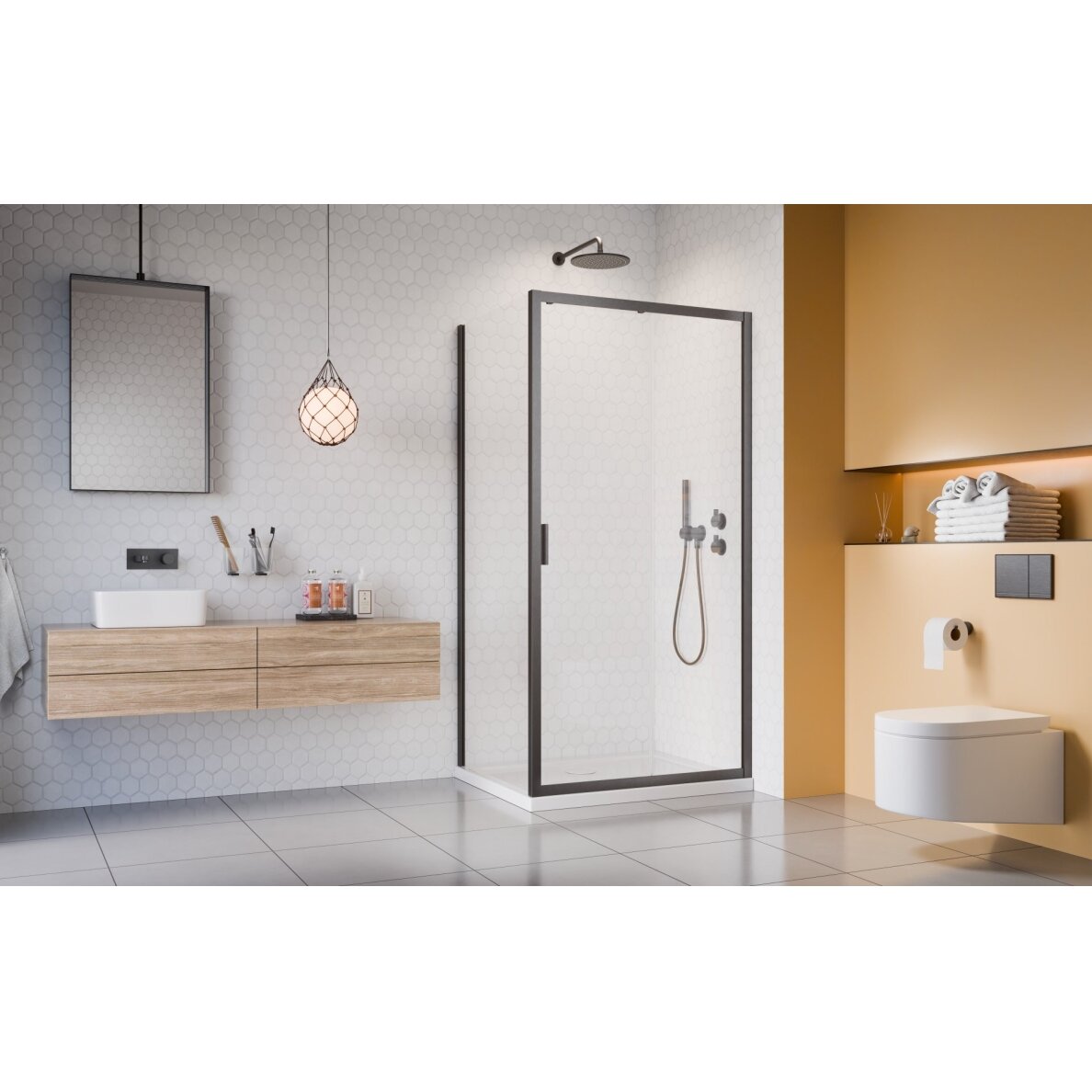 Radaway Alienta DWJ+S kampinė dušo kabina su stumdomomis durimis, šlifuotas GunMetal 1 Radaway Alienta DWJ+S kampinė dušo kabina su stumdomomis durimis, šlifuotas GunMetal 1