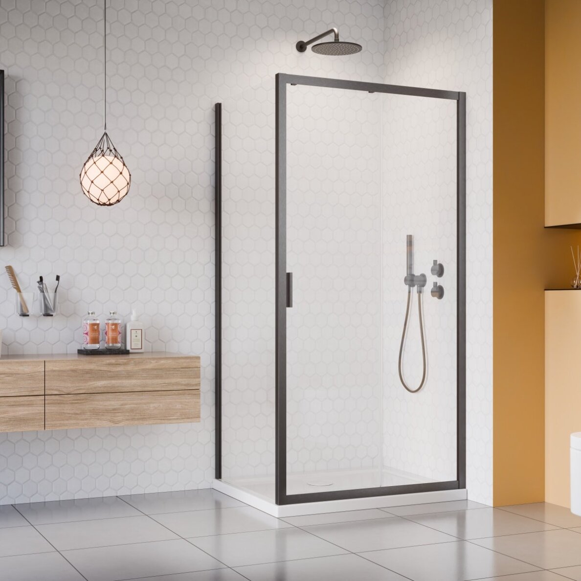 Radaway Alienta DWJ+S kampinė dušo kabina su stumdomomis durimis, šlifuotas GunMetal Radaway Alienta DWJ+S kampinė dušo kabina su stumdomomis durimis, šlifuotas GunMetal