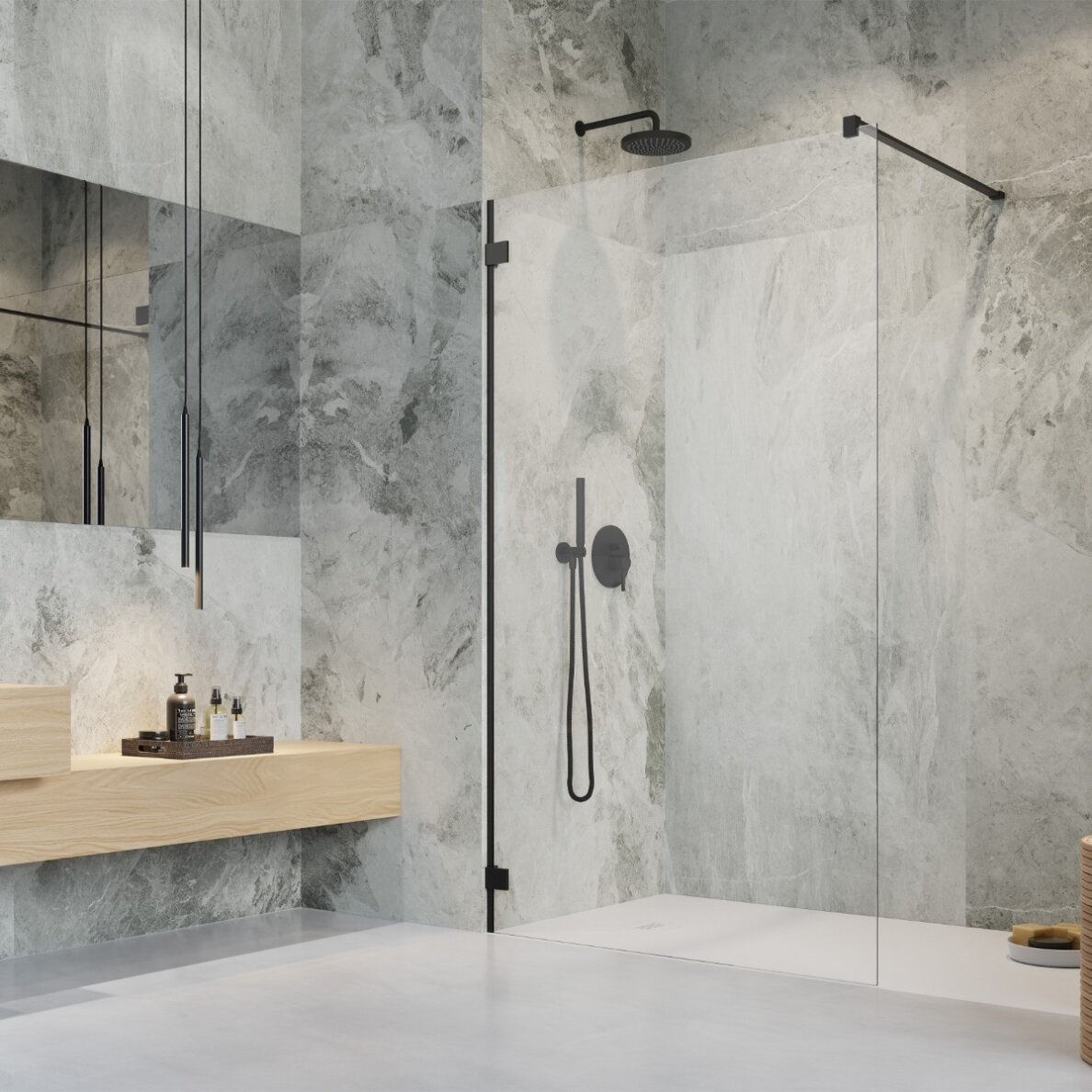 Radaway Essenza Pro 8 Walk-in stabili dušo sienelė, juoda matinė