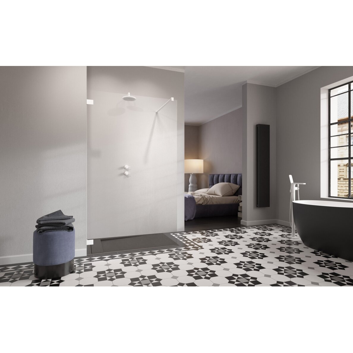 Radaway Essenza Pro Walk-in stabili dušo sienelė, balta matinė 1 Radaway Essenza Pro Walk-in stabili dušo sienelė, balta matinė 1