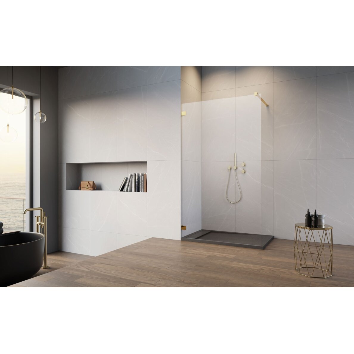 Radaway Essenza Pro Walk-in stabili dušo sienelė, blizgus auksas 2