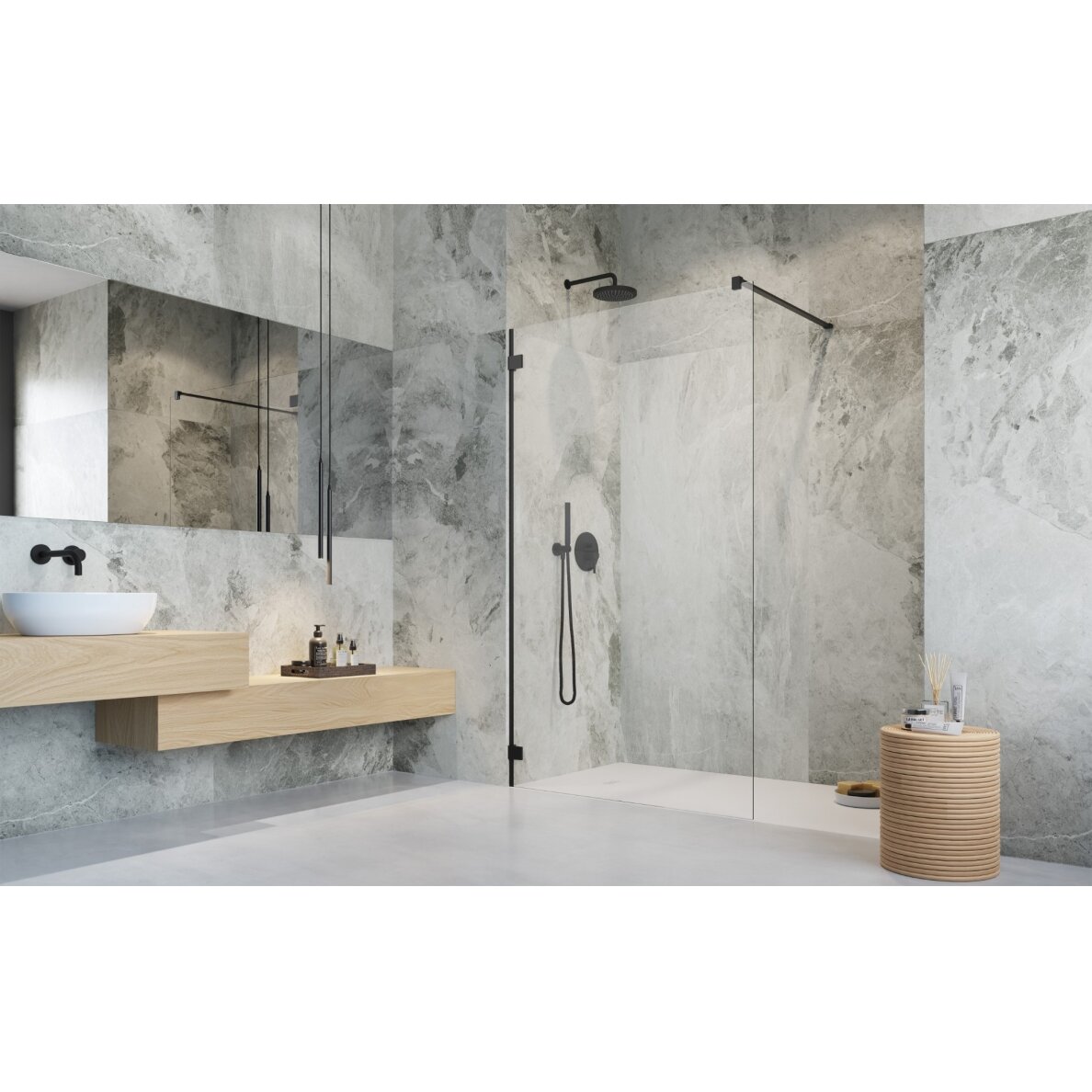 Radaway Essenza Pro Walk-in stabili dušo sienelė, juoda matinė 1