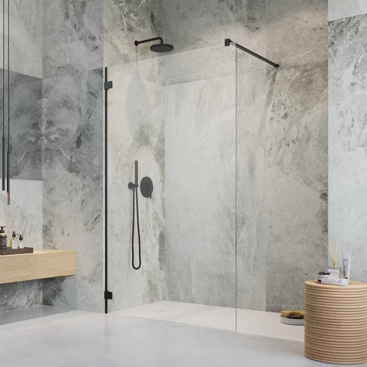 Radaway Essenza Pro Walk-in stabili dušo sienelė, juoda matinė