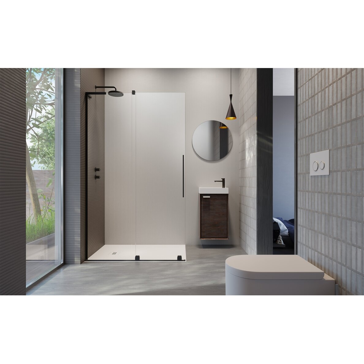 Radaway Furo SL Walk-in stabili dušo sienelė su stumdomomis durimis, juoda matinė 2