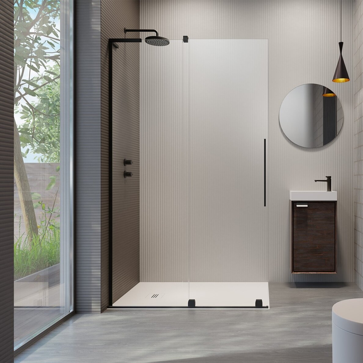 Radaway Furo SL Walk-in stabili dušo sienelė su stumdomomis durimis, juoda matinė