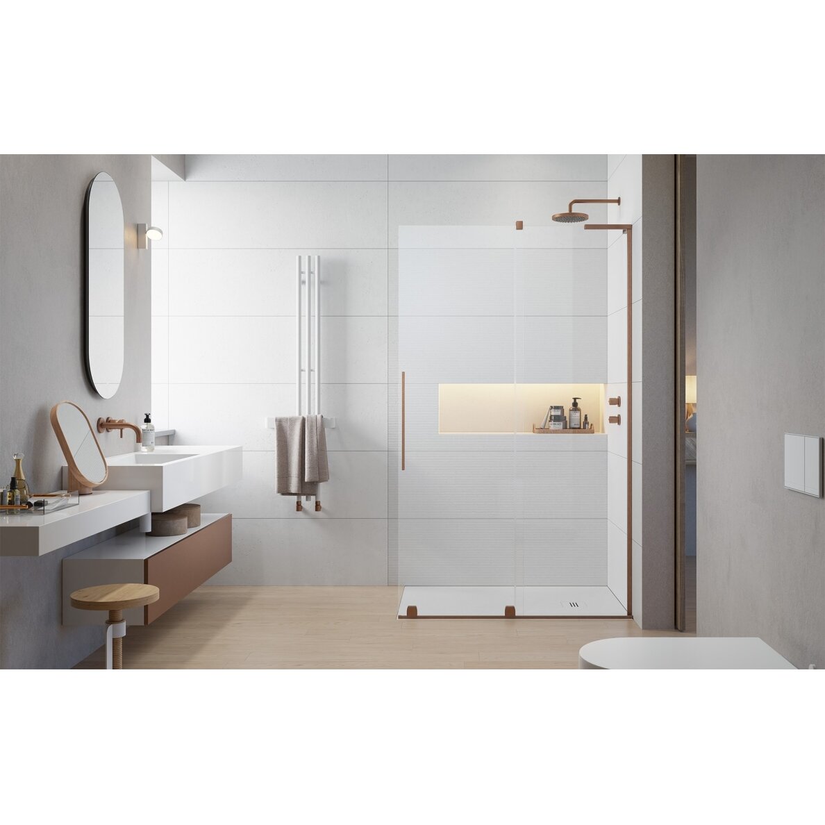 Radaway Furo SL Walk-in stabili dušo sienelė su stumdomomis durimis, šlifuotas varis 1 Radaway Furo SL Walk-in stabili dušo sienelė su stumdomomis durimis, šlifuotas varis 1