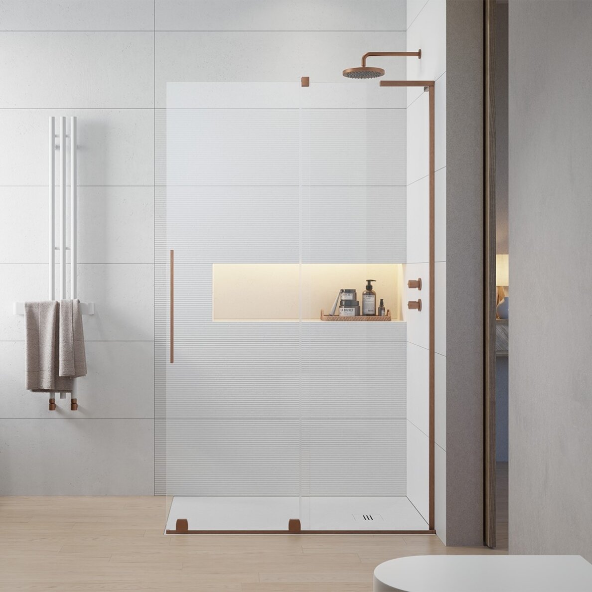 Radaway Furo SL Walk-in stabili dušo sienelė su stumdomomis durimis, šlifuotas varis