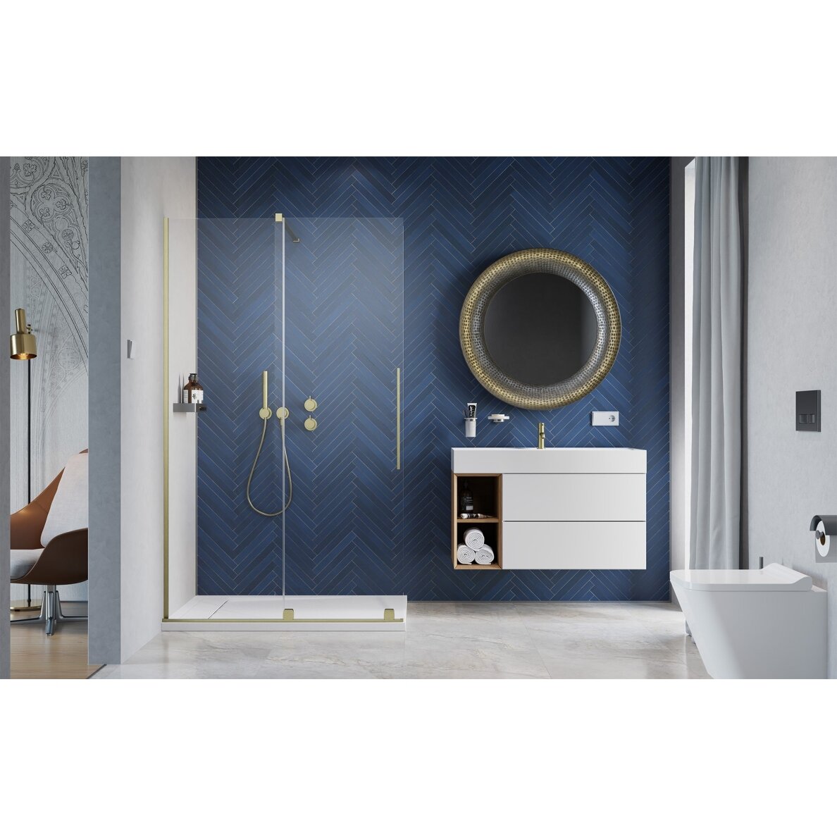 Radaway Furo Walk-in stabili dušo sienelė su stumdomomis durimis, šlifuotas auksas 1 Radaway Furo Walk-in stabili dušo sienelė su stumdomomis durimis, šlifuotas auksas 1