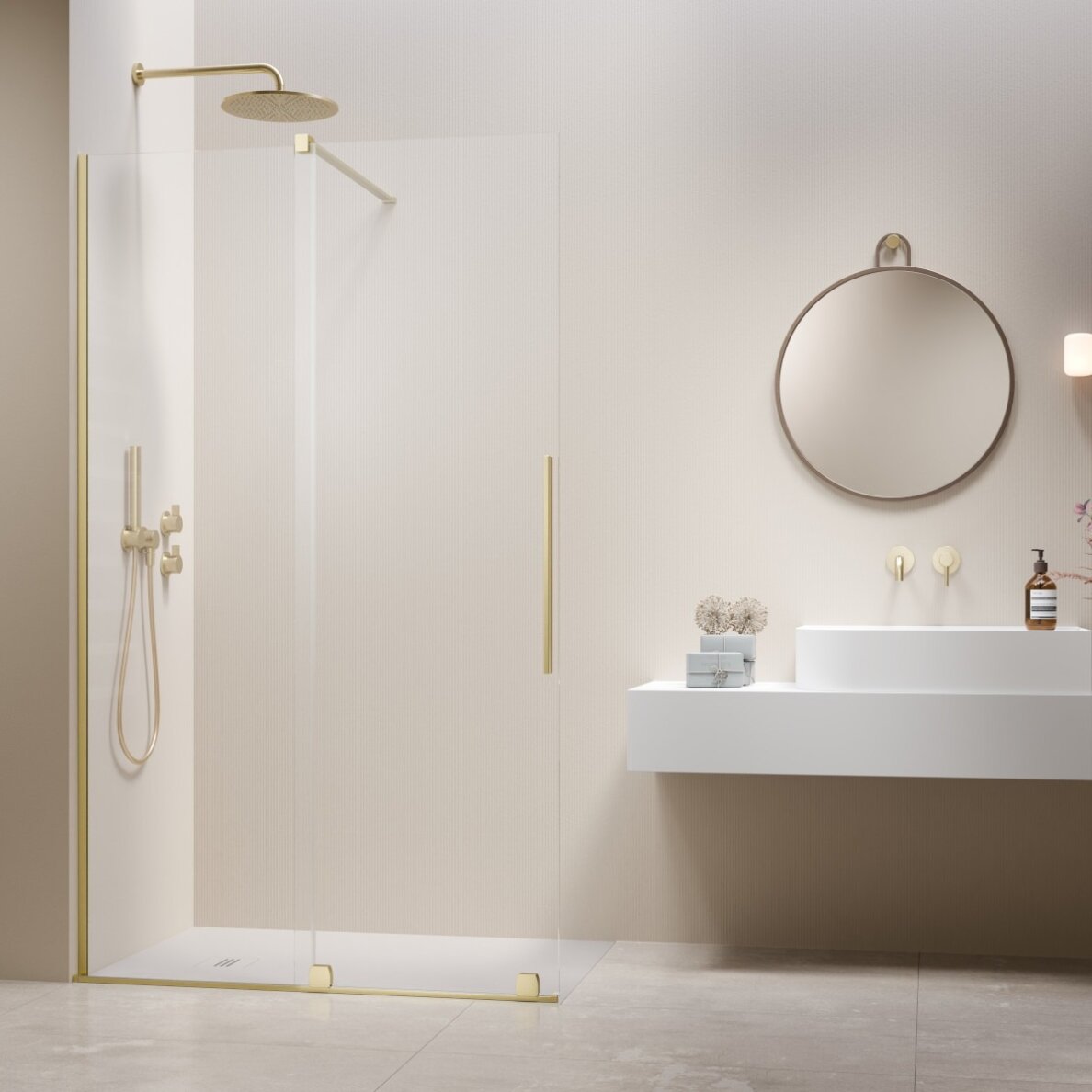Radaway Furo Walk-in stabili dušo sienelė su stumdomomis durimis, šviesus šlifuotas auksas Radaway Furo Walk-in stabili dušo sienelė su stumdomomis durimis, šviesus šlifuotas auksas