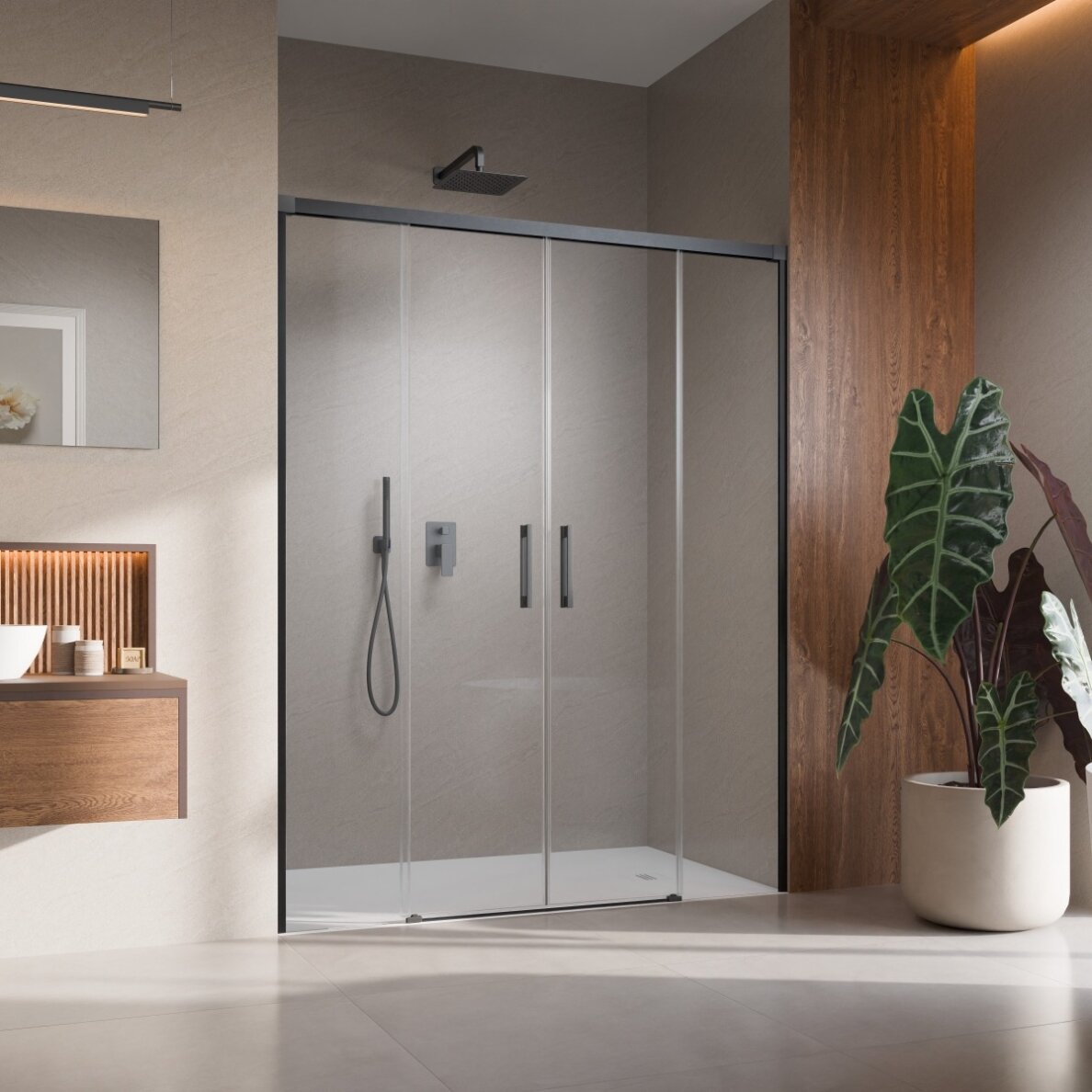 Radaway Idea 8 DWD nišinės dvivėrės stumdomos durys, šlifuotas GunMetal