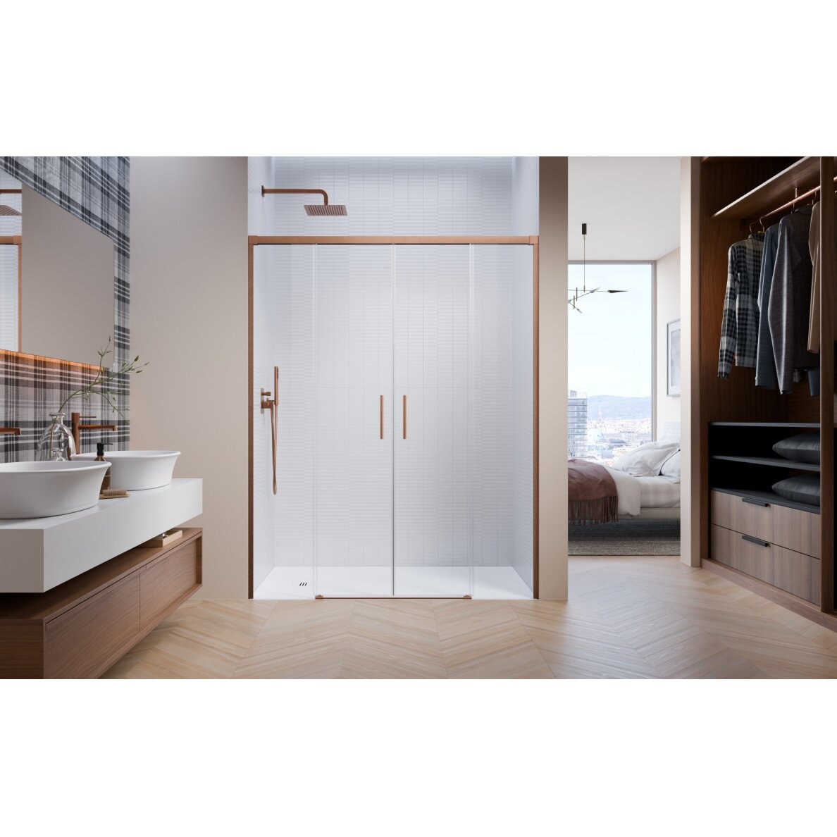Radaway Idea 8 DWD nišinės dvivėrės stumdomos durys, šlifuotas varis 1
