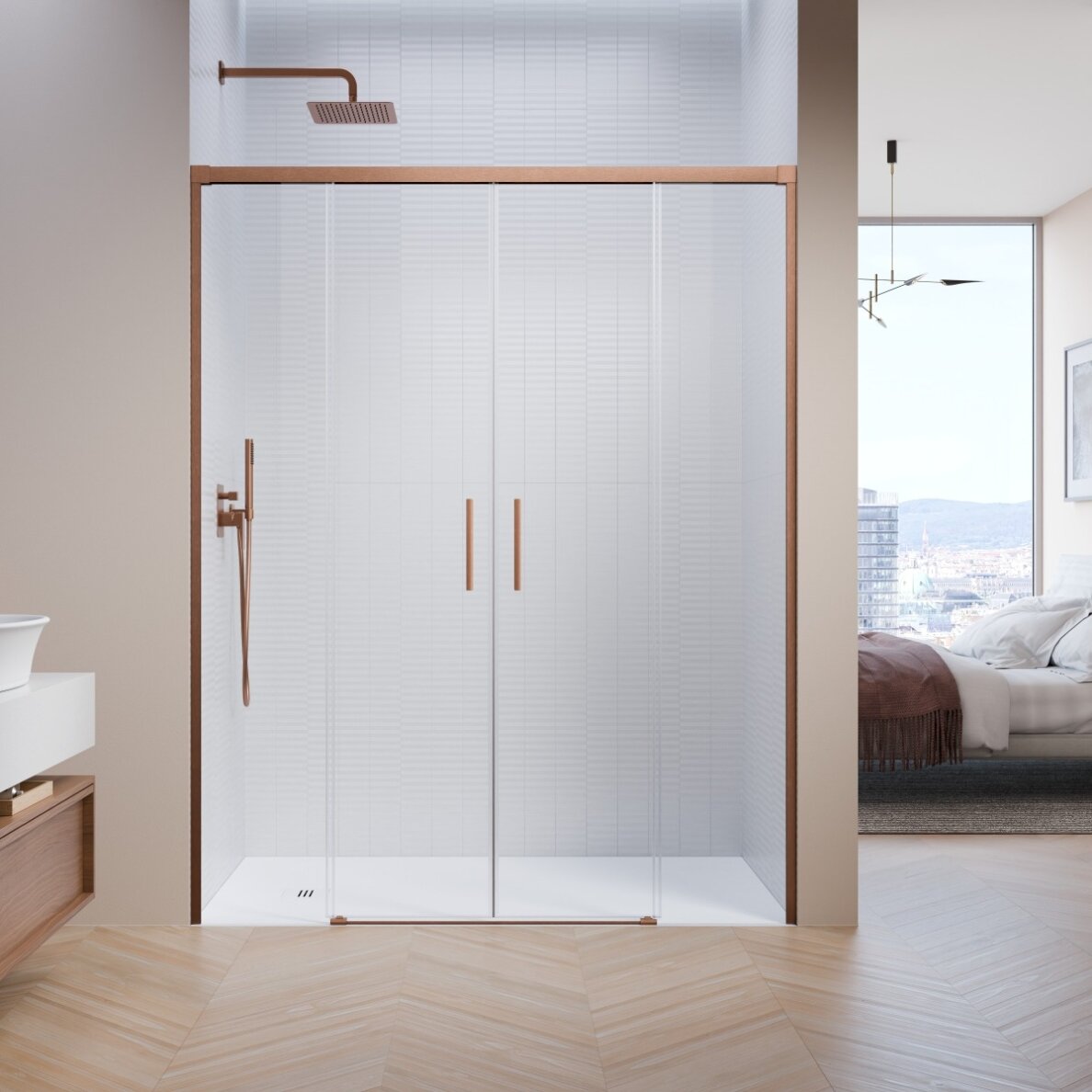 Radaway Idea 8 DWD nišinės dvivėrės stumdomos durys, šlifuotas varis Radaway Idea 8 DWD nišinės dvivėrės stumdomos durys, šlifuotas varis