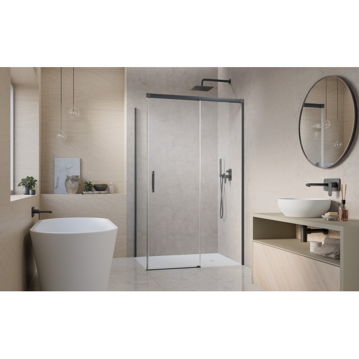 Radaway Idea 8 KDJ kampinė dušo kabina su stumdomomis durimis, šlifuotas GunMetal 2
