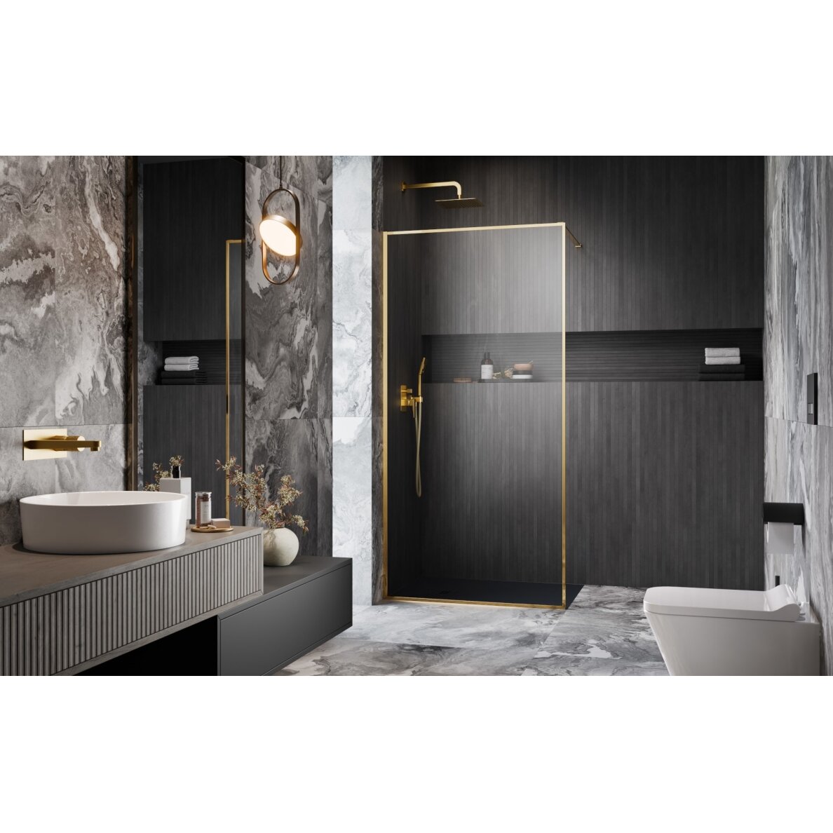 Radaway Modo F II stabili dušo sienelė (Walk-in), blizgus auksas 1 Radaway Modo F II stabili dušo sienelė (Walk-in), blizgus auksas 1