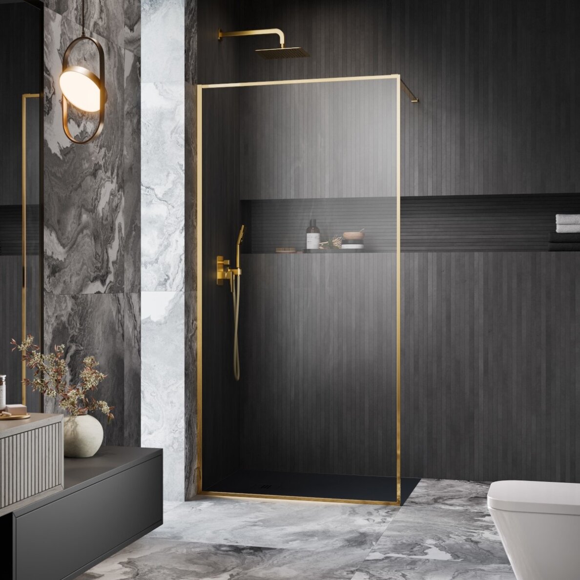 Radaway Modo F II stabili dušo sienelė (Walk-in), blizgus auksas Radaway Modo F II stabili dušo sienelė (Walk-in), blizgus auksas