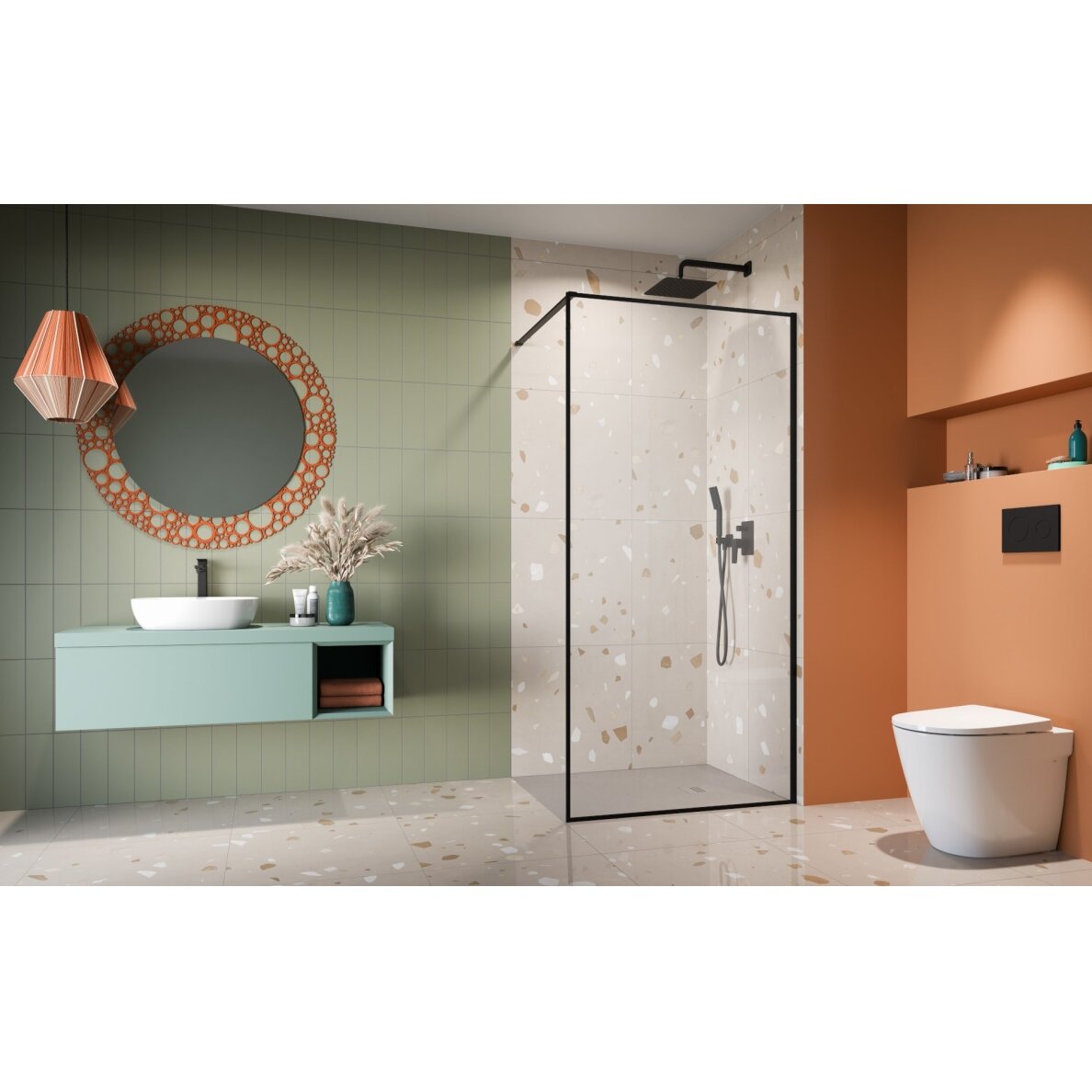 Radaway Modo F II stabili dušo sienelė (Walk-in), juoda matinė 1 Radaway Modo F II stabili dušo sienelė (Walk-in), juoda matinė 1