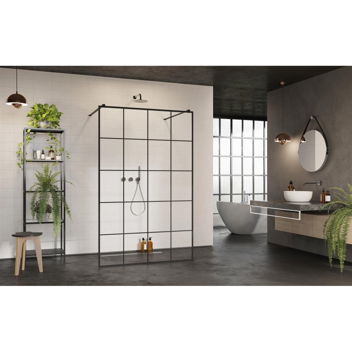 Radaway Modo New I Factory stabili dušo sienelė (Walk-in), juoda matinė 1 Radaway Modo New I Factory stabili dušo sienelė (Walk-in), juoda matinė 1