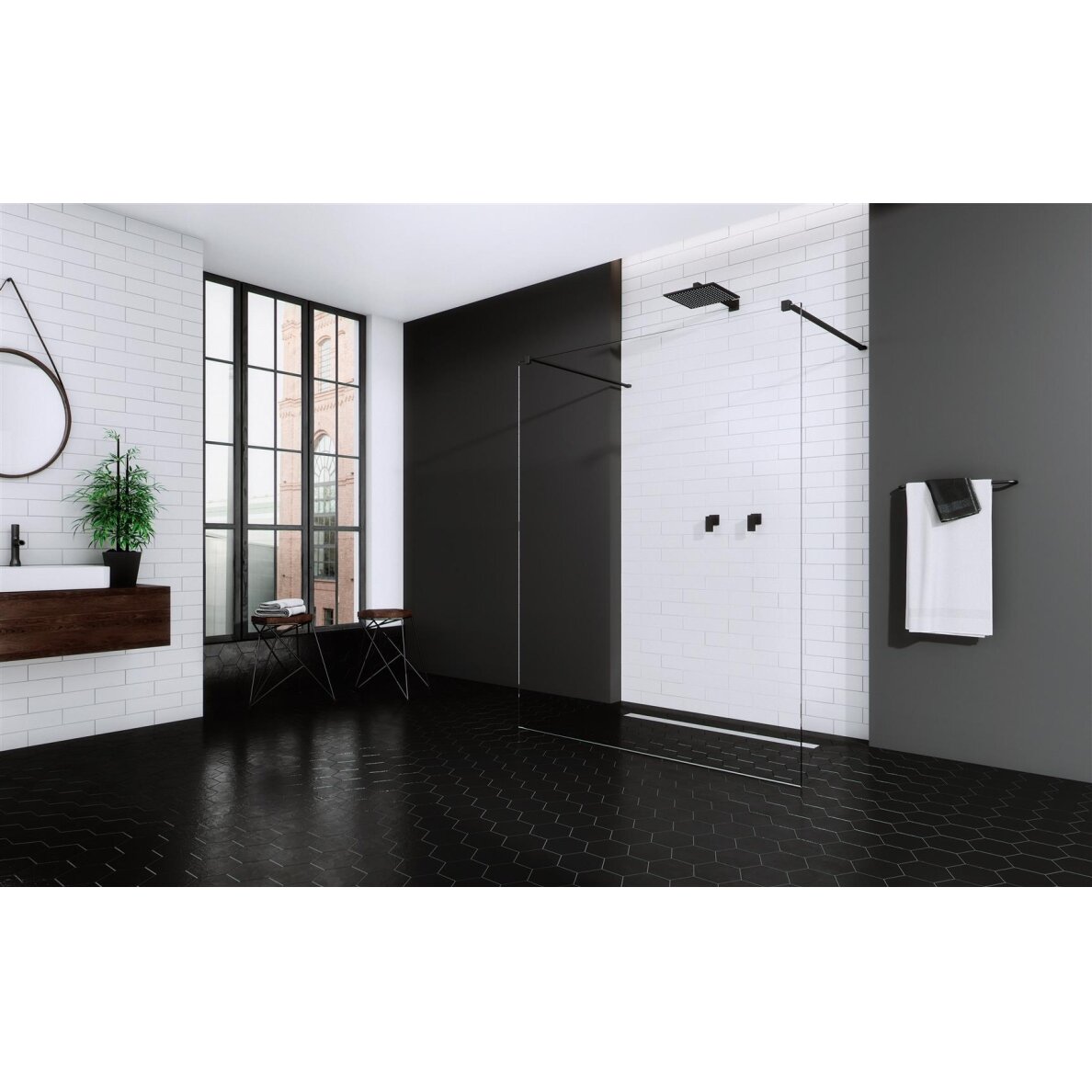 Radaway Modo New I stabili dušo sienelė (Walk-in), juoda matinė 1 Radaway Modo New I stabili dušo sienelė (Walk-in), juoda matinė 1