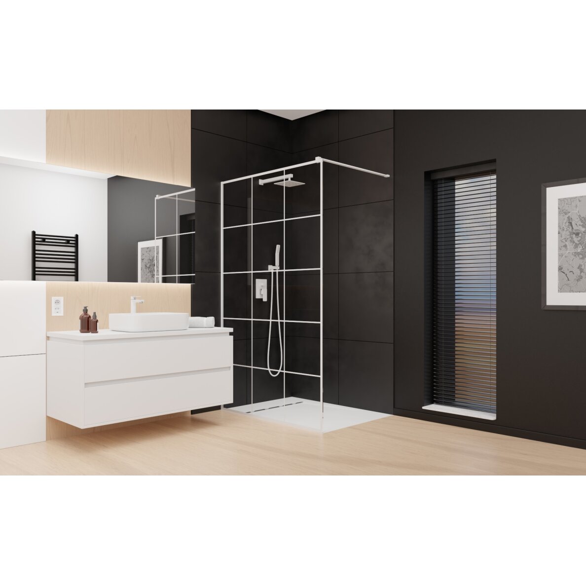 Radaway Modo New II stabili dušo sienelė (Walk-in), balta matinė 2 Radaway Modo New II stabili dušo sienelė (Walk-in), balta matinė 2