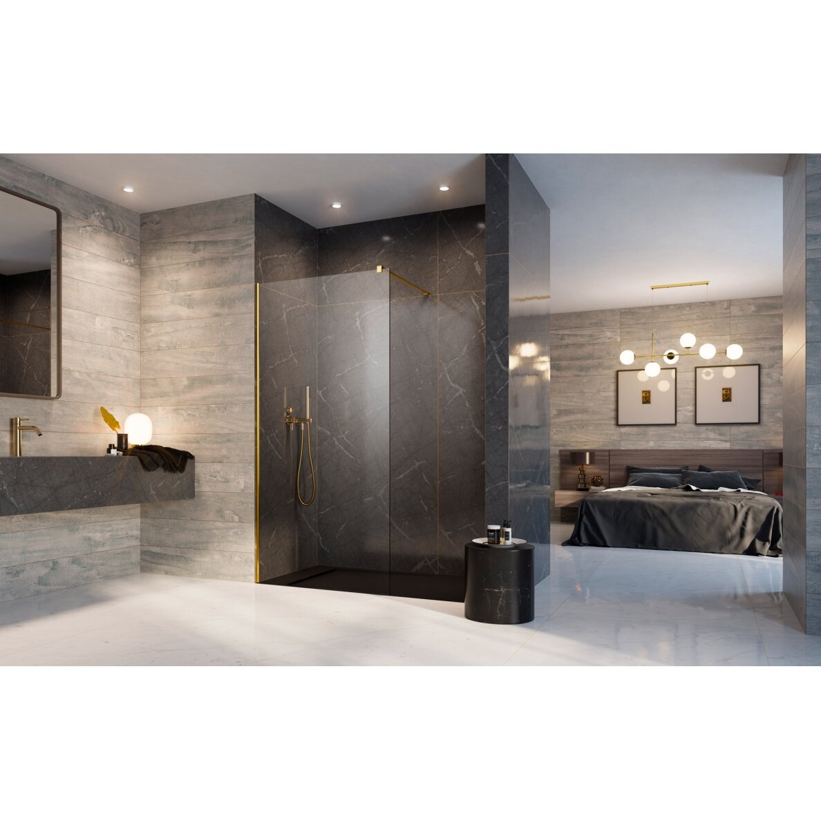 Radaway Modo New II stabili dušo sienelė (Walk-in), blizgus auksas 1