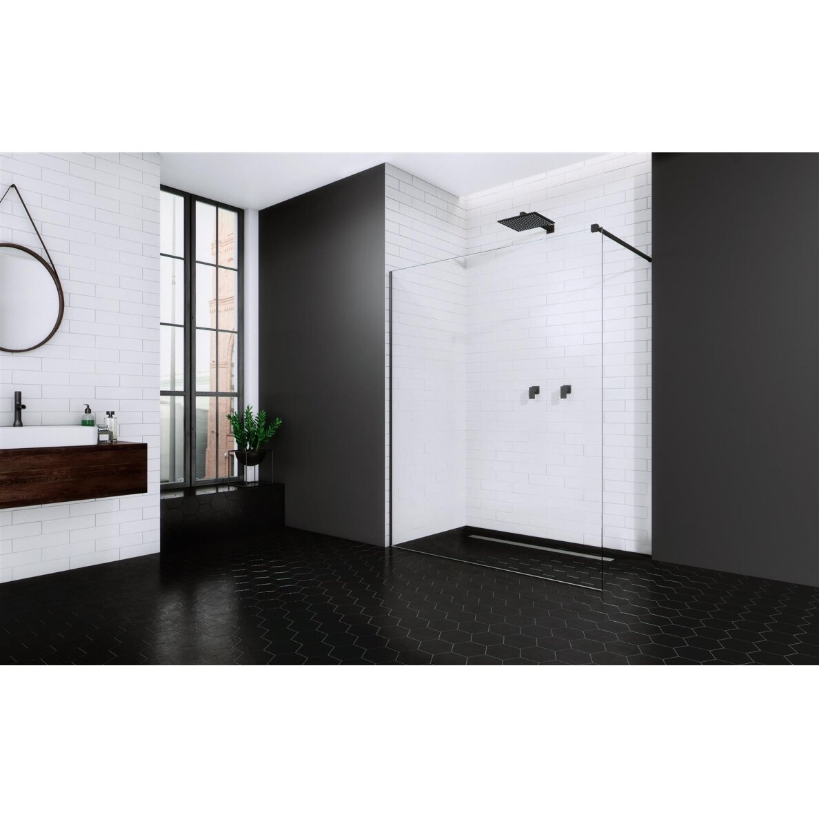 Radaway Modo New II stabili dušo sienelė (Walk-in), juoda matinė 1 Radaway Modo New II stabili dušo sienelė (Walk-in), juoda matinė 1