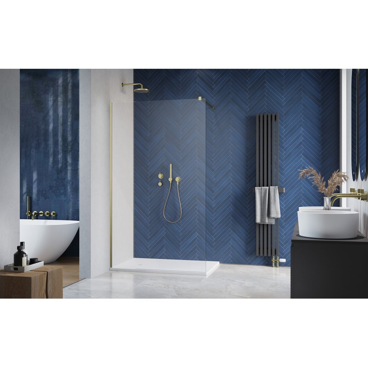 Radaway Modo New II stabili dušo sienelė (Walk-in), šlifuotas auksas 1
