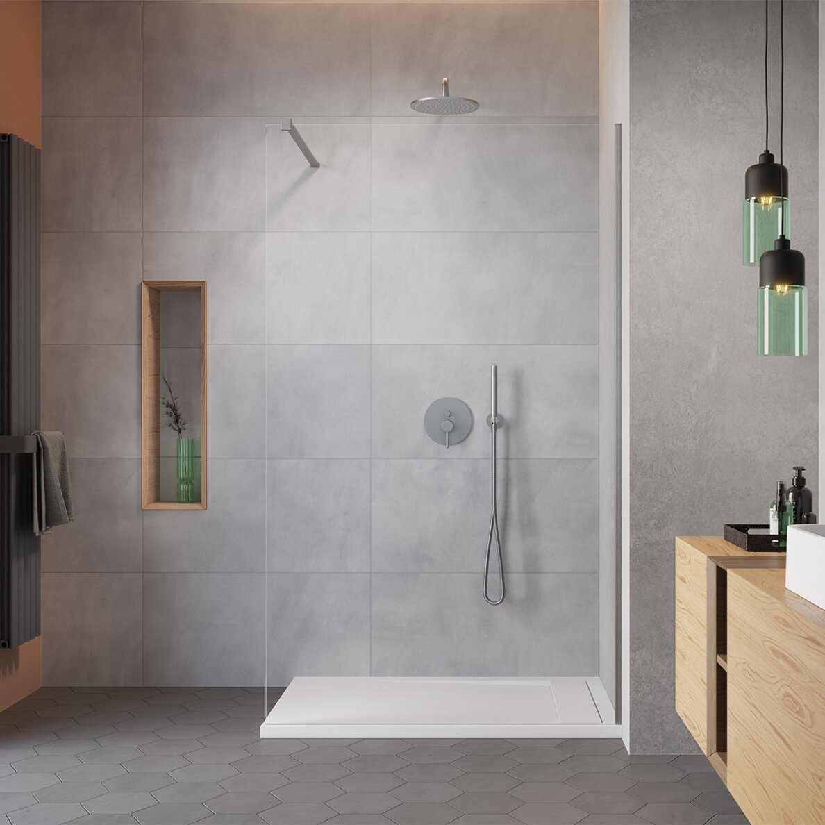 Radaway Modo New II stabili dušo sienelė (Walk-in), šlifuotas nikelis Radaway Modo New II stabili dušo sienelė (Walk-in), šlifuotas nikelis