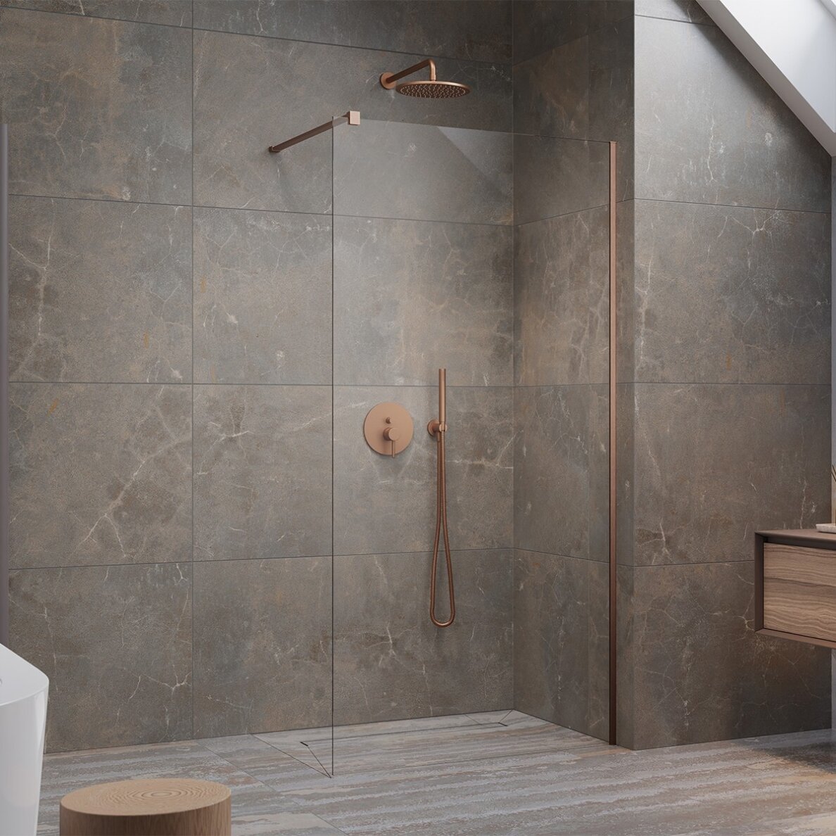 Radaway Modo New II stabili dušo sienelė (Walk-in), šlifuotas varis Radaway Modo New II stabili dušo sienelė (Walk-in), šlifuotas varis