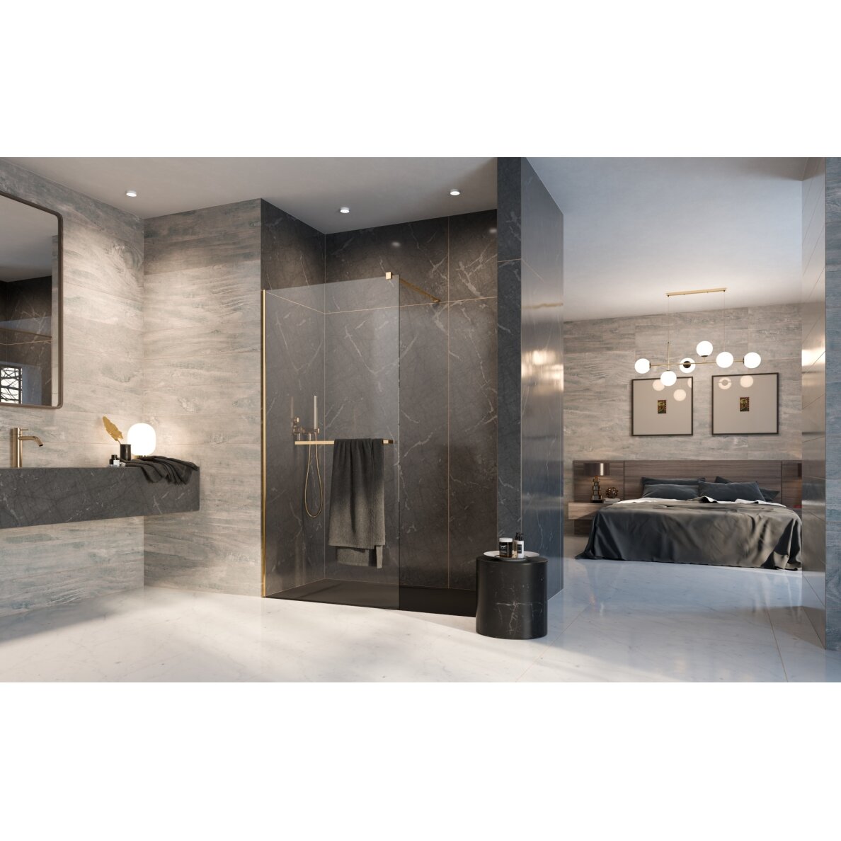 Radaway Modo New II su pakaba stabili dušo sienelė (Walk-in), blizgus auksas 1