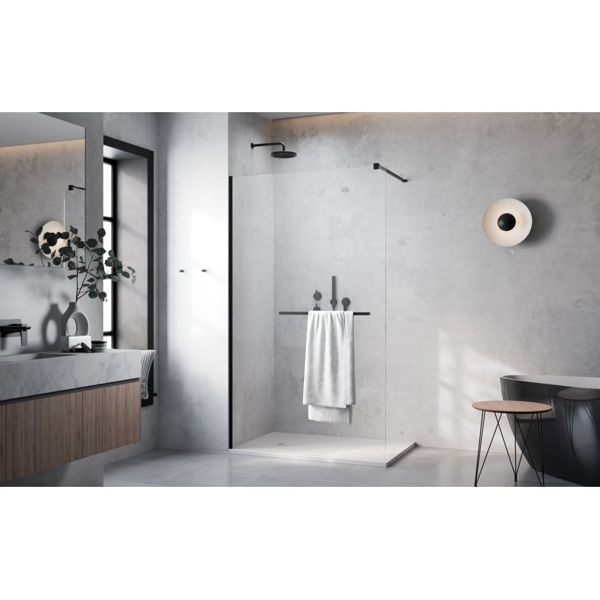 Radaway Modo New II su pakaba stabili dušo sienelė (Walk-in), juoda matinė 1