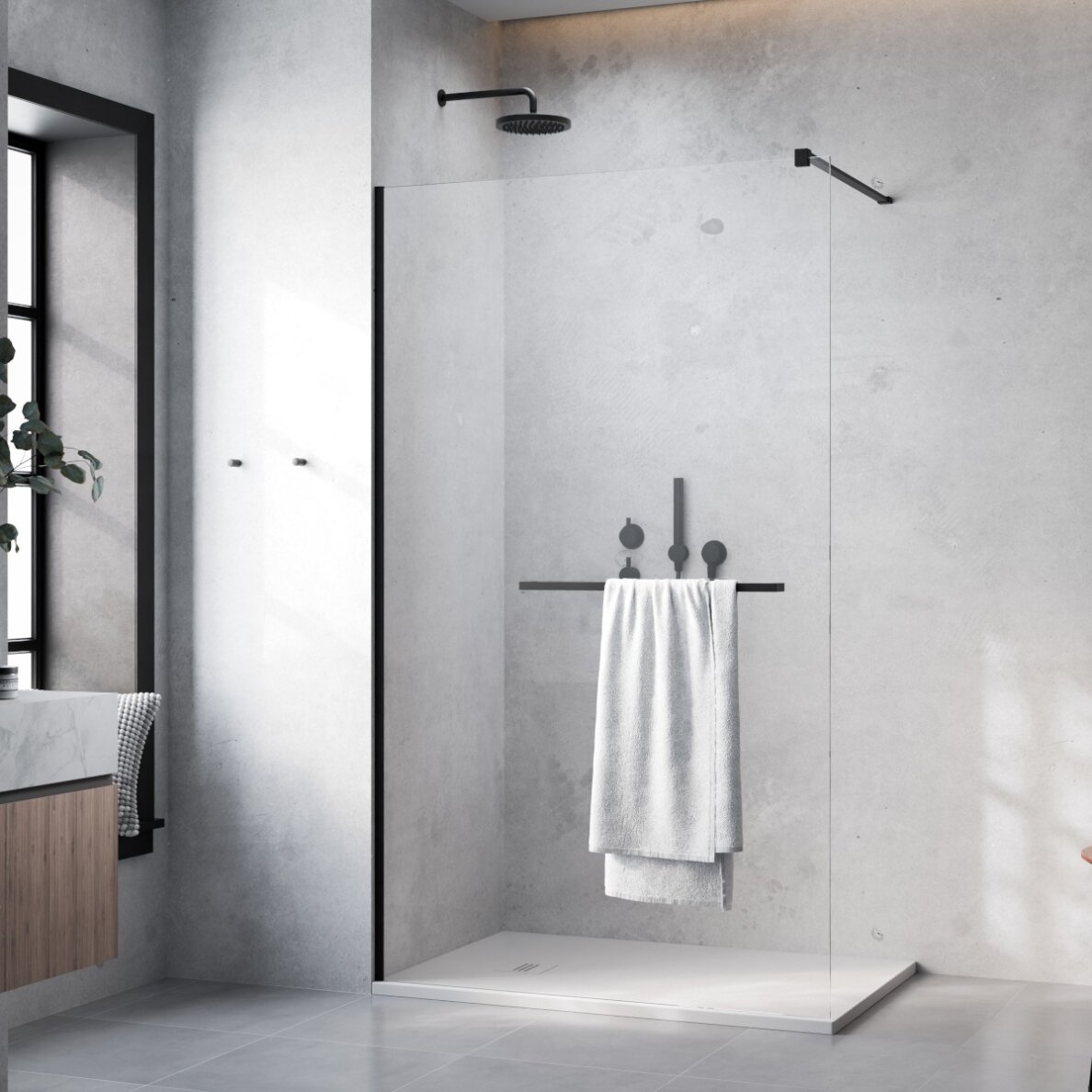 Radaway Modo New II su pakaba stabili dušo sienelė (Walk-in), juoda matinė