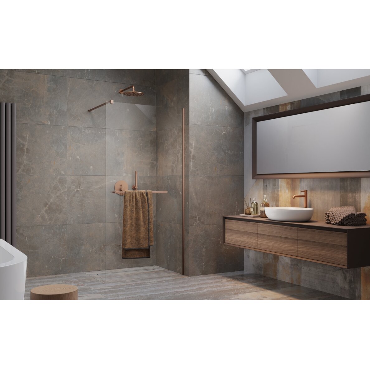 Radaway Modo New II su pakaba stabili dušo sienelė (Walk-in), šlifuotas varis 1