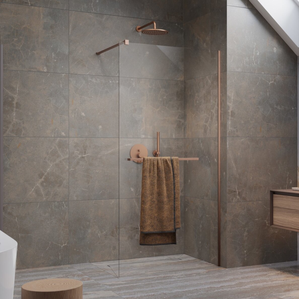 Radaway Modo New II su pakaba stabili dušo sienelė (Walk-in), šlifuotas varis