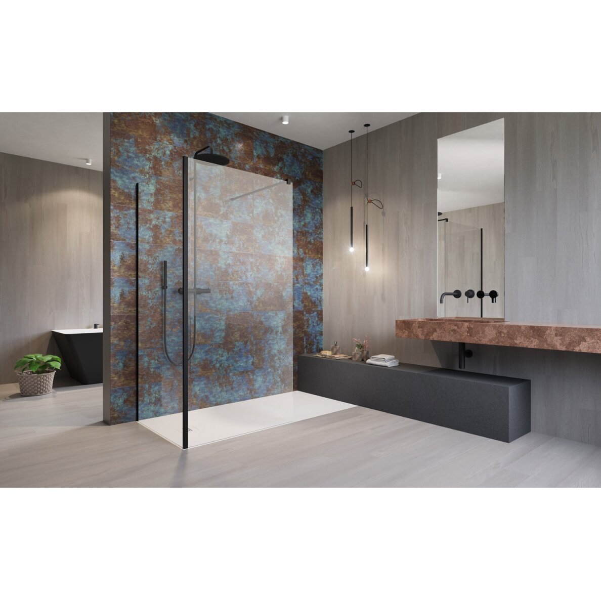 Radaway Modo New IV stabili dušo sienelė (Walk-in), juoda matinė 1 Radaway Modo New IV stabili dušo sienelė (Walk-in), juoda matinė 1