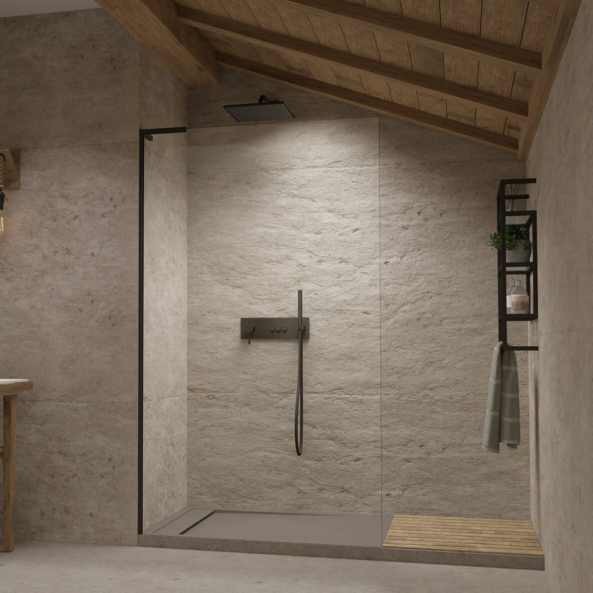 Radaway Modo SL II stabili dušo sienelė (Walk-in), juoda matinė Radaway Modo SL II stabili dušo sienelė (Walk-in), juoda matinė