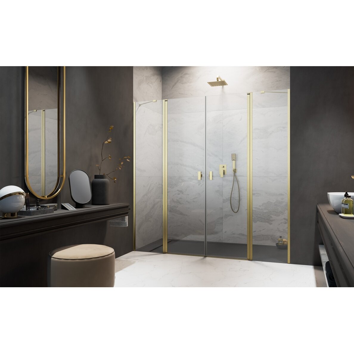 Radaway Nes DWD II nišinės dušo durys, šlifuotas auksas 1 Radaway Nes DWD II nišinės dušo durys, šlifuotas auksas 1