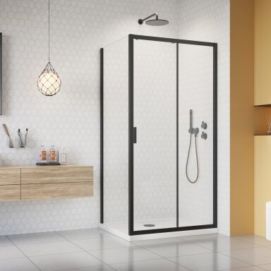Radaway Alienta DWJ+S kampinė dušo kabina su stumdomomis durimis, juoda matinė