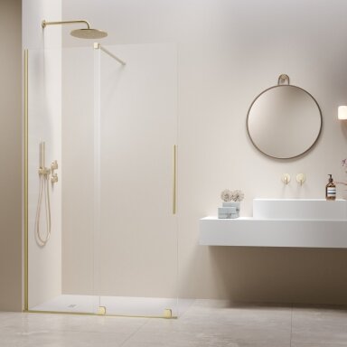 Radaway Furo Walk-in stabili dušo sienelė su stumdomomis durimis, šviesus šlifuotas auksas