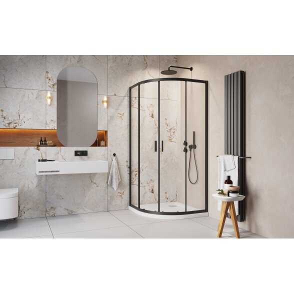 Radaway Alienta A/E pusapvalė dušo kabina, juoda matinė 1