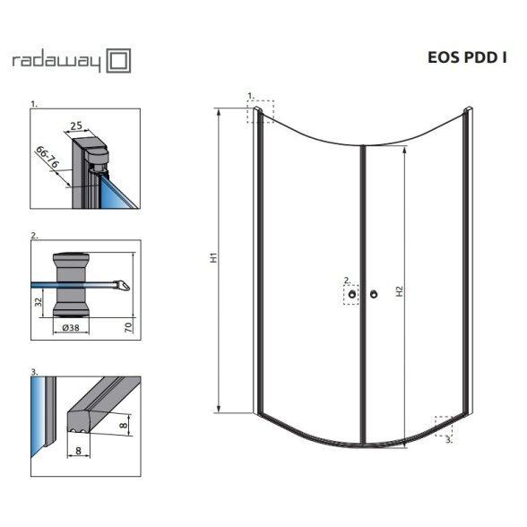 Radaway Eos PDD I pusapvalė dušo kabina su dvejomis varstomomis durimis, chromas 15